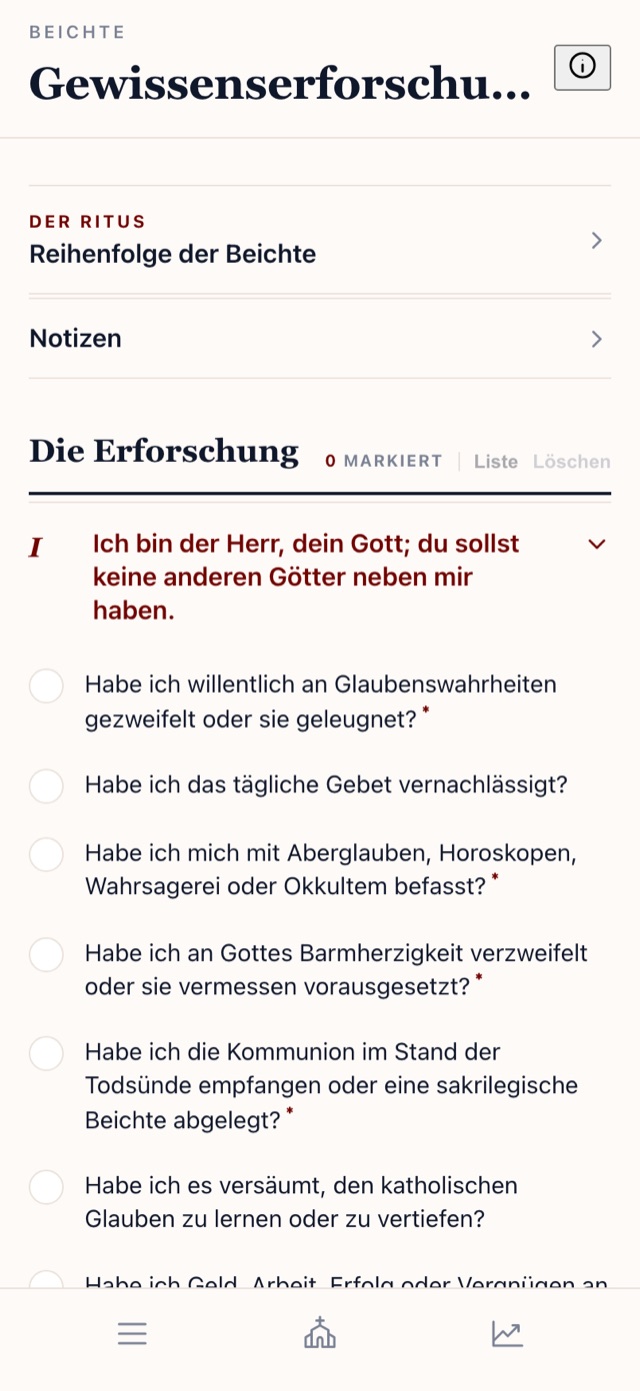Gewissenserforschung in der Latin-Prayer-App
