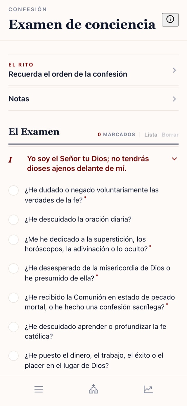 Examen de conciencia en la app Latin Prayer