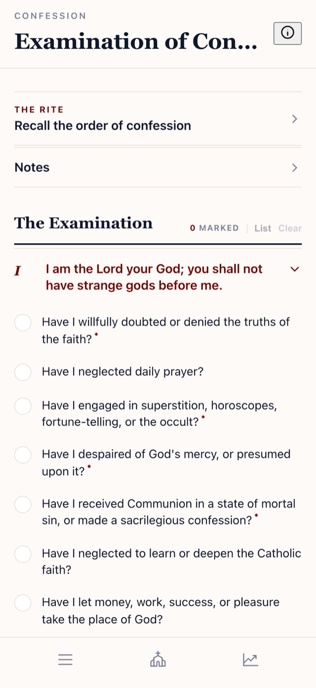 Examination of Conscience in the Latin Prayer app
