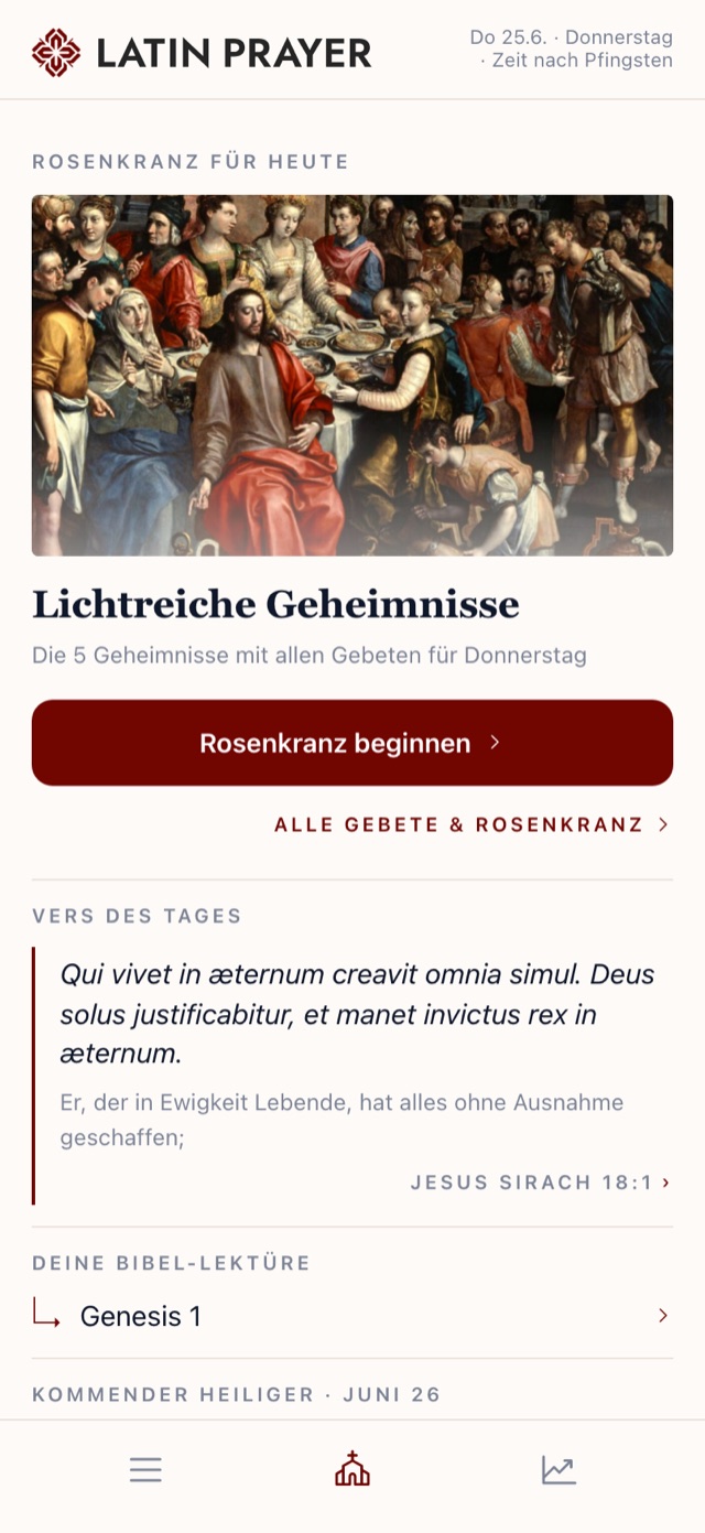 Der Startbildschirm der Latin-Prayer-App