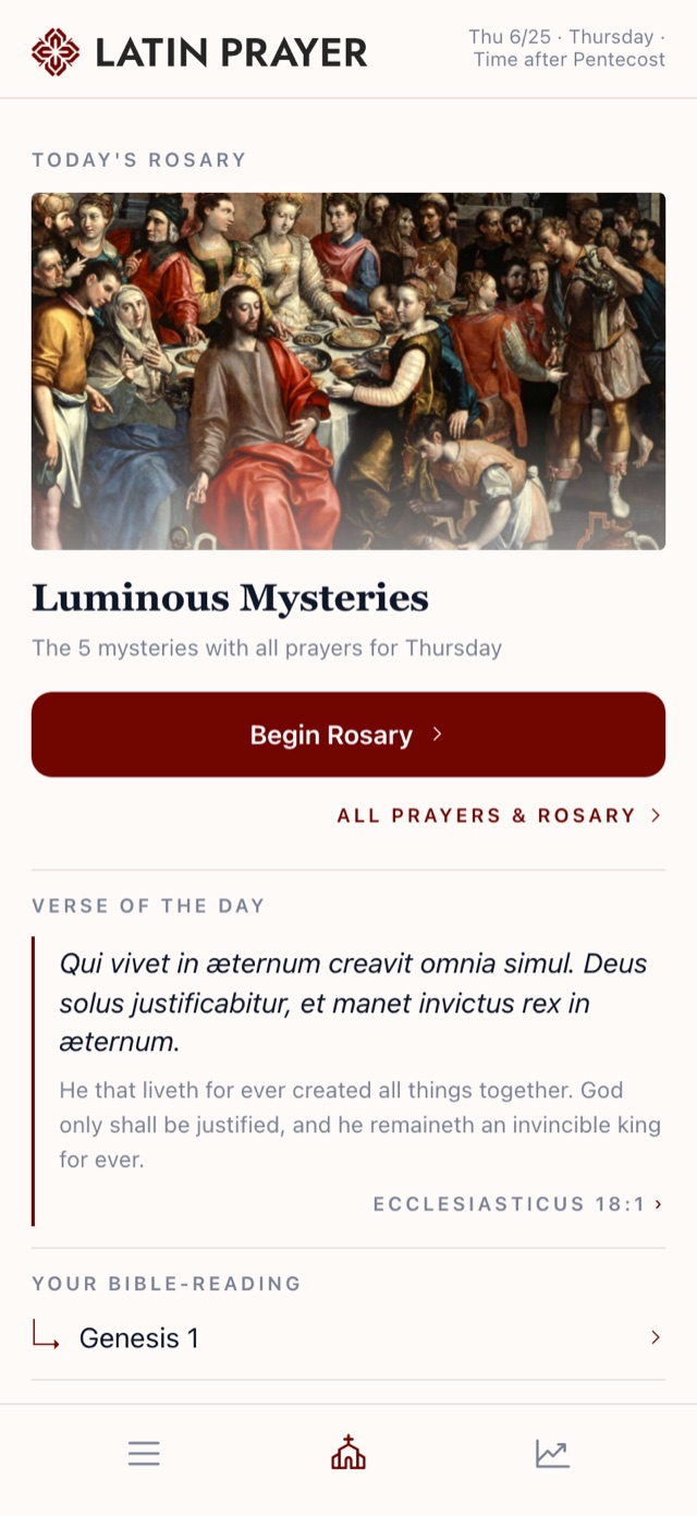 The Latin Prayer app home screen