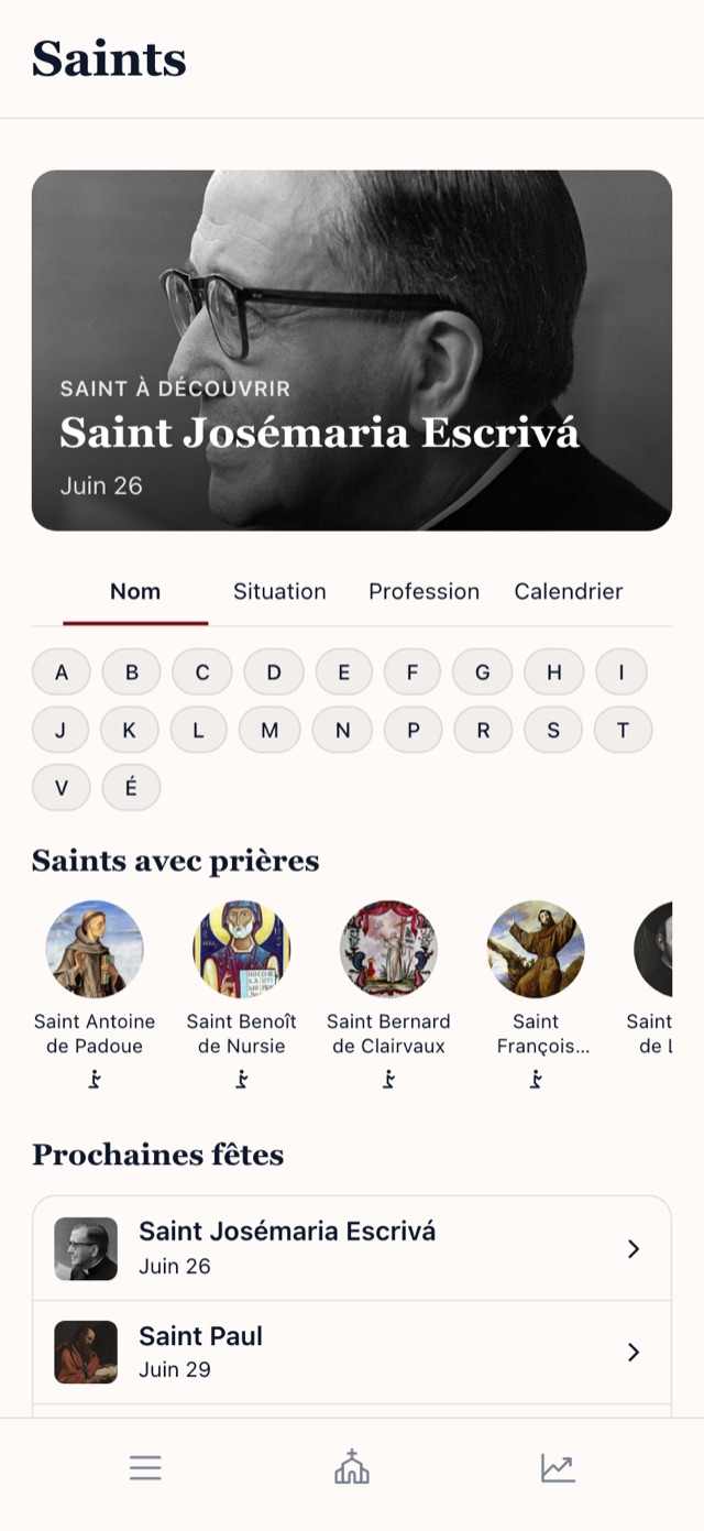 Le répertoire des saints dans l’application Latin Prayer